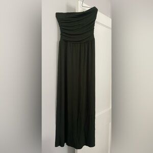 Dark Olive Green Strapless Maxi Dress